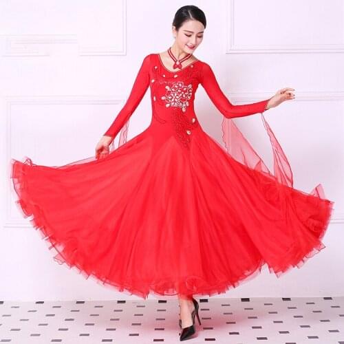 Ballroom Standard Dresses Red 2017 New High Quality Custom Made Long Sleeve Waltz Tango Ballroom Competition Dance Dress