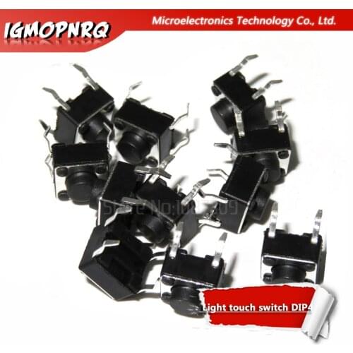 100pcs 6*6*5mm Light touch switch DIP4 Touch button Touch switch 6*6*5 keys button DIP 4pin 6x6x5 black button