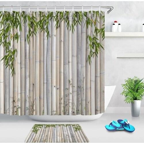 Fabric Shower Curtain Green Bamboo 3D Print Bathroom Curtains Waterproof Mildew Proof with Hooks Bath Curtain Home Decoration