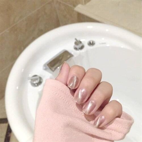 24pcs Viscose Gel Temperament Cat Eye Nail Stickers Detachable Nail Coffin Nail Press Full Set Of Short Full Coverage Fake Nails