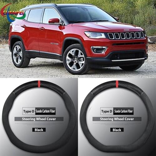 Four Seasons Universal Non-Slip Carbon Fiber Suede Steering Wheel Cover For Jeep Compass Car Interior Accessories