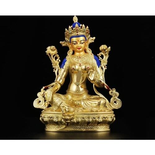21CM # High-grade- HOME Temple efficacious Protection Tibetan Buddhism GOLD Bodhisattva Tara (Green) Guan yin buddha statue