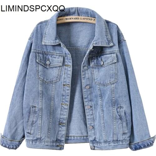 Plus Size 5XL Spring Blue Womens Denim Jackets 2021 BF Vintage Korean Style Clothes Loose Lapel Autumn Jean Coats Cropped Tops