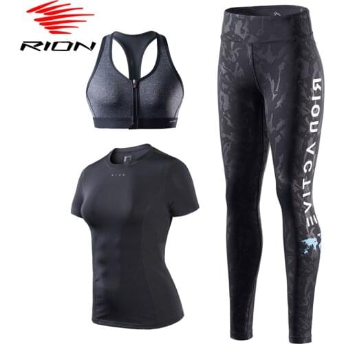 RION Yoga Set Woman 2/3 Pieces Bra Short Sleeve T-Shirt Gym Sets Sport Outfit Clothing Seamless Leggings Tracksuit Sportswear