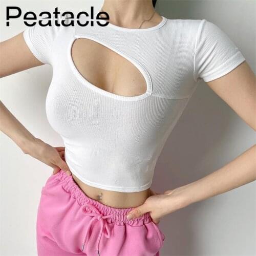 Peatacle Yoga Short Sleeve Top Womens Summer Breathable Running Training Quick Dry Fitness Gym T-shirt Sexy