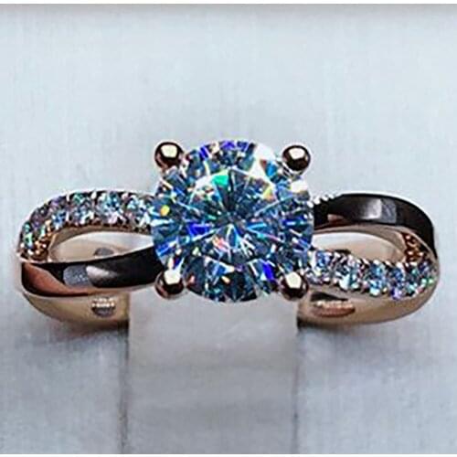 14K Au585 Rose Gold Women Wedding Party Engagement Ring 1 2 3 4 5 Carat Round Moissanite Diamond Ring Cross Trendy Classic Gift