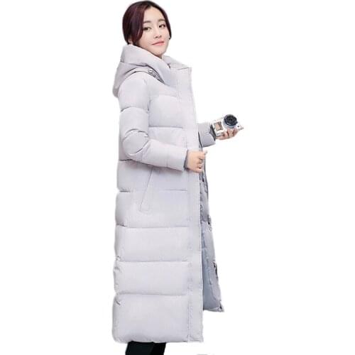 Solid Color Down Cotton Coat Women 2021 Winter New Korean Loose Outerwear Hooded Zipper Thicken Mid-length Jacket Female JD1381
