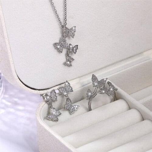 Original Quality Butterfly Pendants Necklaces for Women AAA Cubic Zirconia Necklace Korean Brand jewelry Set Z442