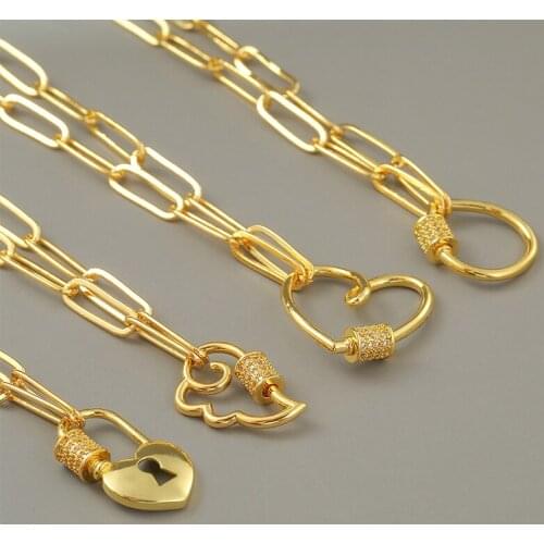 Punk Carabiner Lock Gold Chain Necklace Copper Inlaid Zircon Geometry Pendant Choker 2021 Trend Female Girl Jewelry Gifts