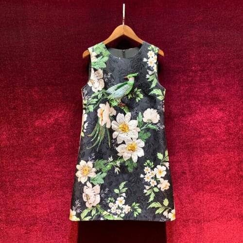2021 Summer New Womens Bodycon Dress Ladies Retro Fashion Floral Print Embroidered Flares Slim Sexy Sleeveless Party Dresses