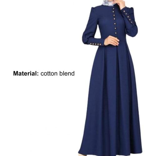 Ele-choices M-4XL Women Autumn Buttons Decor Pleated Large Hem Maxi Dress Solid Color O-Neck Buttons Cuff High Waist Dress