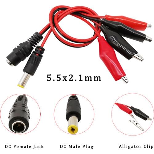 1/2/5Pcs Test Cable 5.5 x 2.1mm DC Power Male Female Plug Jack to Dual Head Alligator Clip Test Lead Crocodile Wire Connector