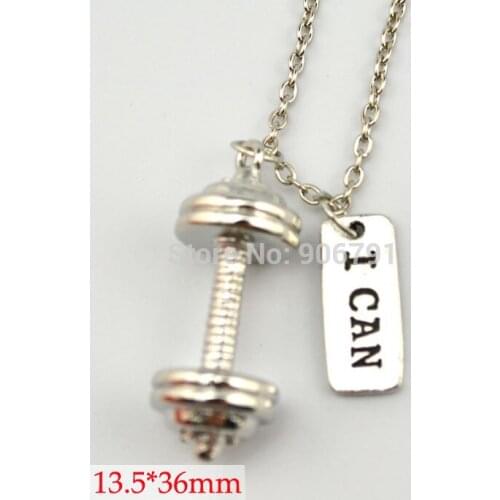 10pcs a lot Weightlifting barbell pendant and i can charms sports Gym necklace