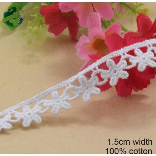 10yards 1.5cm white lace 100% cotton embroidery lace french lace ribbon fabric guipure diy trims warp sewing Accessories#3216