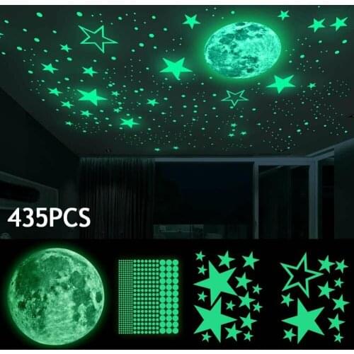 435 Pcs 20/30MM Shine In The Darkness Luminous Moon Star Dot Wall Stickers Fluorescent Wall Stickers Environmental Decoration