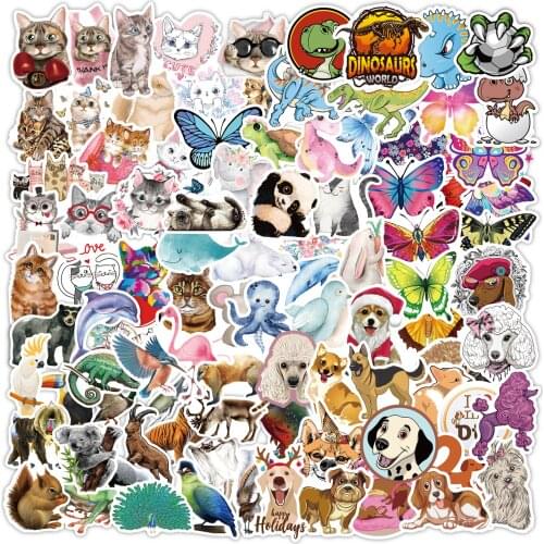480 Stickers Mixed Dogs Cats Butterfly Dinosaur Watercolor Animals Style Decals Toy On Laptop Car Guitar Skateboard Sticker Pack