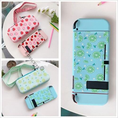 For Nintendo Switch NS Accessories Summer Fruit Protective Shell Console Storage Bag Joycon Controller Protection Case Pink Blue