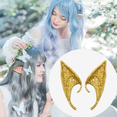 Shiny Glitter Sequins Pointed Elf Ears Tips Anime Fairy Pixie Cosplay Costume Accessories Christmas Halloween Party Prop