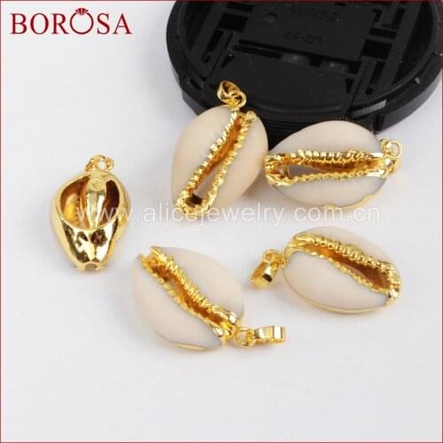BOROSA New 5pcs Natural Shell Druzy Pendant Bead, Gold Color Handcrafted Shell Pendant Beads Drusy for Necklace for Women G1295