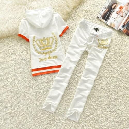 Juicy Lover Brand Grape Cotton Long Pant Women sportswear Casual Tracksuits Jogging Yoga Sporting Suits Set White Navy Blue