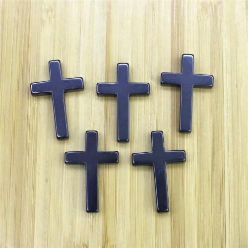 20pcs/Lot 34X22MM Natural Stone Black Hematite Beads Cross Pendant DIY Necklace Bracelet Jewelry Making New