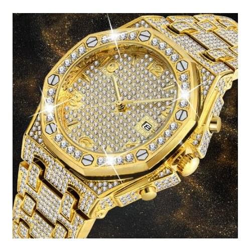 Mens Watches Top Brand Luxury Diamonds Watch Men Trending Unique Gold Watch Quartz Iced Out Mens Chronograph Male Clock