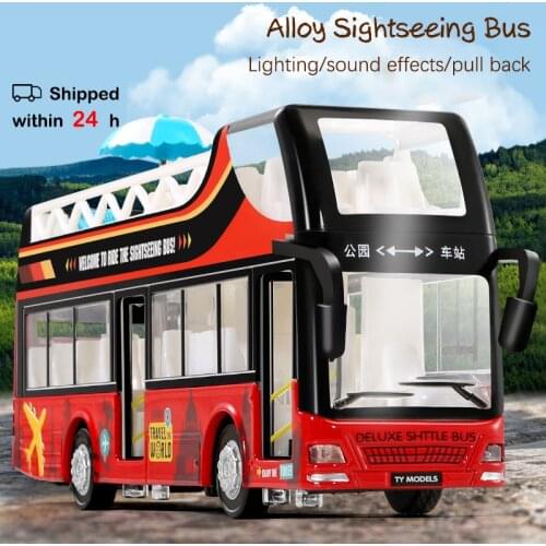 Childrens toy simulation alloy car model double-decker bus bus boy toy sound and light can open the door car decoration