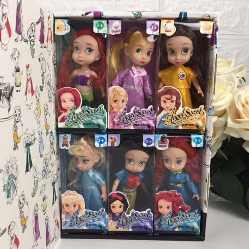 Disney Frozen AngelSweet Princess Fairy Dolls 6pcs/set Snow White Little Mermaid Anna Elsa Doll Action Figure Toy