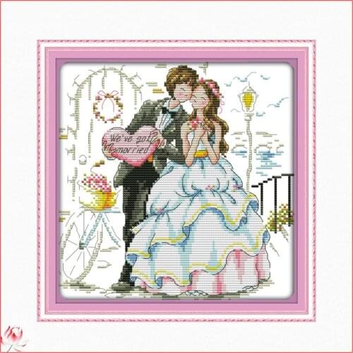 Happy Wedding Counted Cross Stitch Patterns Print Fabric Embroidery Needlework Kits 11CT 14CT DIY Craft Home Deco Canvas Printed