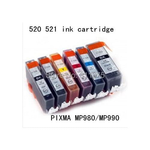 6 color Free shipping PGI 520BK CLI 521BK C M Y GY compatible ink cartridge For canon PIXMA MP980 MP990 printers with ink