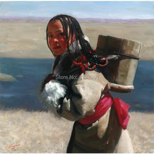 Chinese impression countryside girl carring a bucket modern art canvas prints boy portrait figurative art home decal posters