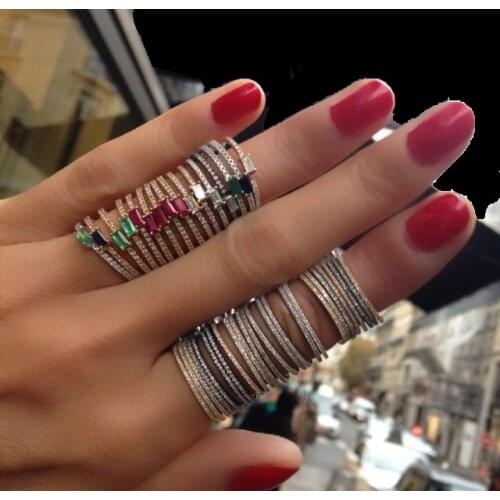 Simple minimal cz ring jewelry Midi finger rings with colorful cubic zirconia 6 colors birthstone jewelry