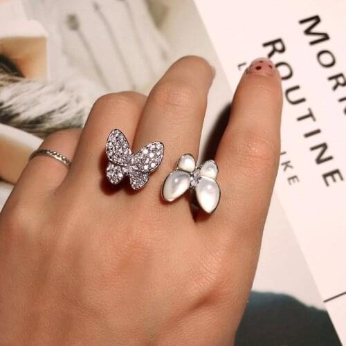 2020 New Design Fashion Paved Shell Cubic Zirconia Butterfly Rings Jewelry Set Luxury Shiny Necklace for Women Butterfly Earring