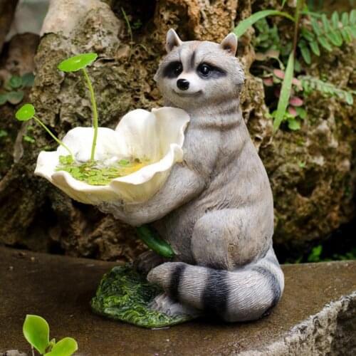Bird Feeder Anti-deform Anti Fade Resin Innovative Raccoon Flower Figurine Statue Ornament Outdoor Birdfeeder Garden Sculpture