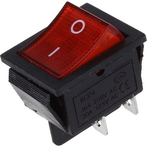 Red Light 4 Pin DPST ON/OFF Snap in Rocker Switch 15A/250V 20A/125V AC 28x22mm 4 pin terminal, on/off button, a Neon light