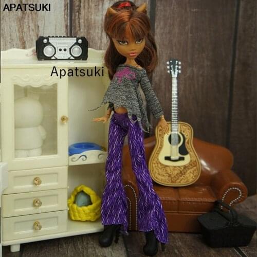 Grey Crop Top Shirt Purple Pants Trousers for Bratz Doll Outfits Fashion Doll Clothes For Monster High Accessories 1/6 Kid Toys