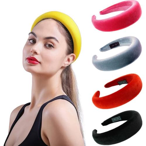 Fashion Padded Sponge Headbands Solid Velvet Fabric Thick Hairbands for Women Girls Hair Bands Hoops Ladies Hair Accessories