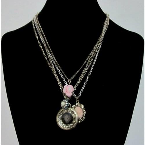 Fashion jewelry vintage metal multi-layer flower beauty fake clock pendant necklaces