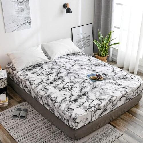 Marble Bed Sheets with Elastic Band Mattress Cover Solid Bed Linen Cotton Bedding Couple Bedspreads & Clothing Sets Bed Cover 3D