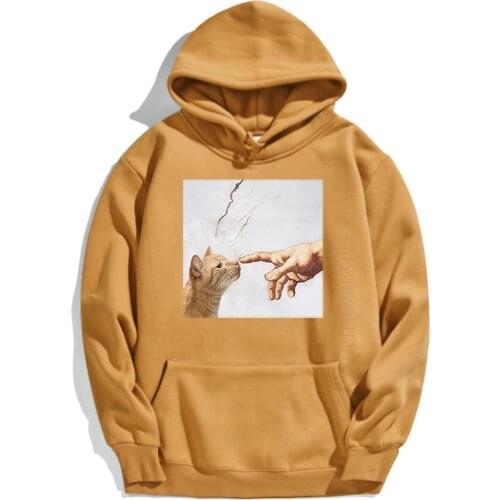 Cat And Man Mens Clothing Hip Hop Printed Man Hoodie Street Pullover Mens Loose Hoodies Men Pullovers