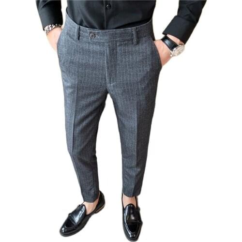 2021 New Fashion Boutique Striped Formal Mens Slim Business Suit Pants Groom Wedding Dress Stage Performance Banquet Trousers