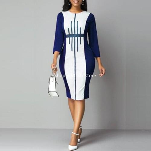 Autumn Winter Dress Women 2020 Casual Plus Size Slim Striped Print Office Bodycon Dresses Elegant Sexy Split Long Party Dress