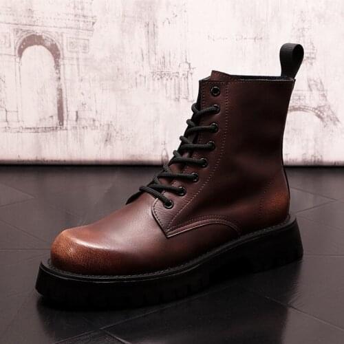 Fall Winter Mens Brown Motorcycle Boots Trending Leisure Short Ankle Shoes For Male Street Daily Cowboy Zapatos 38-44 ERRFC