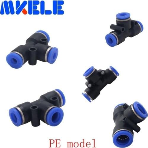PE4 T-junction Fittings Air 3 Way Quick Pneumatic Components Rapid Push Pipe PE 4mm To 16mm Penumatic Fitting 1pcs
