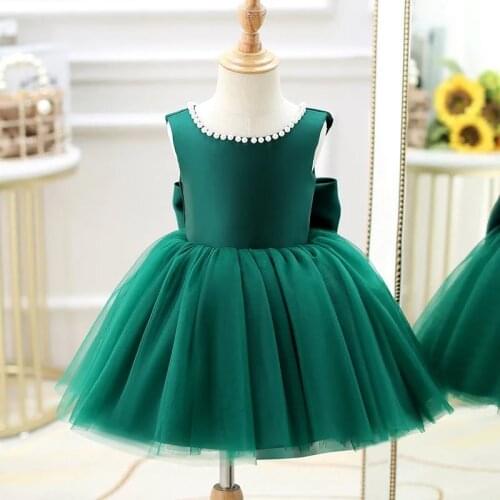 Summer Newborn 1 Year Birthday Dresses Baby Girl Clothes Beads Green Satin Princess Baptism Infant Girls Party Christening Gown