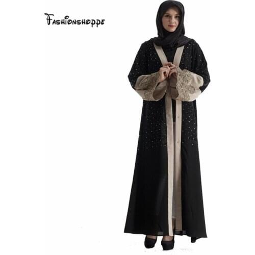 Dubai Style Front Open Lace Muslim Kimono Sleeve Abaya Kaftan Dresses Islamic Indian Clothes For Women Jilbab Maxi Robe D278