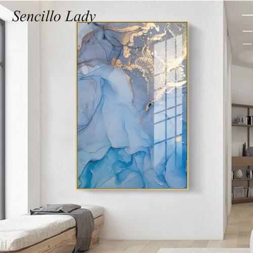 Contemporary Art Canvas Painting Golden Blue Texture Abstract Poster Print Creative Wall Picture Modern Living Room Decoration