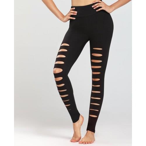 Women Leggings Slim High Waist Elasticity Leggings Fitness Hole cuttin leggins Woman Pants Leggings Strength hole black new