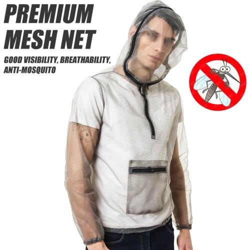 Outdoor Ultralight Mesh Hooded Bug Jacket Anti-mosquito See Through Protective Mesh Shirt Insect Shield for Camping Hiking