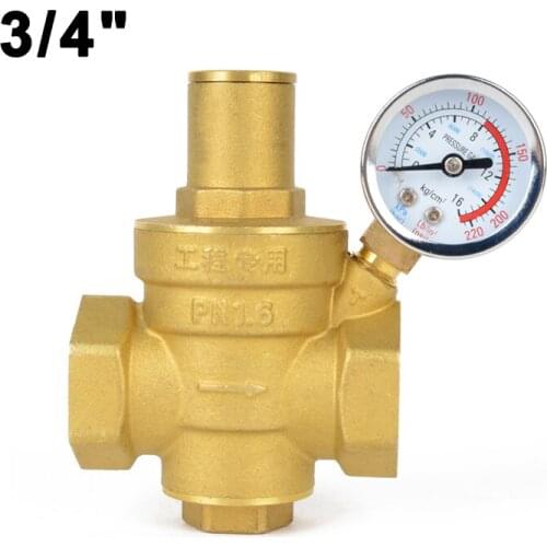 High Quality Adjustable DN20 Water Reducing Valve 3/4" Female Thread Brass Pressure Gauge Regulator Valves With Gauge Meter